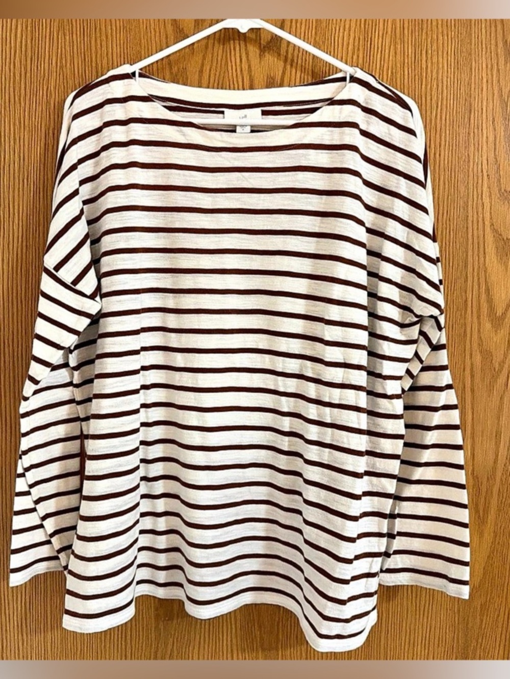J Jill Relaxed Boat Neck Striped Tee Long Sleeve Top Women’s M 100% Cotton Basic